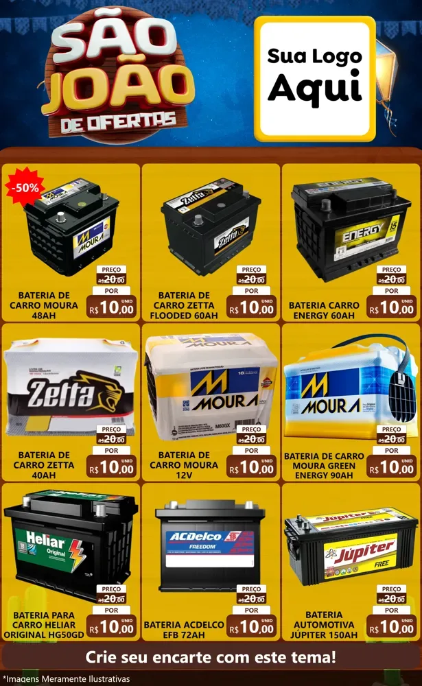 Modelo de Encarte para Encarte Grande com o tema São João Ofertas Imbatíveis! - Junina para Baterias Elétricas