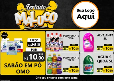 Modelo de Encarte para Encarte A4 Horizontal com o tema Feriado Maluco para Produtos de Limpeza
