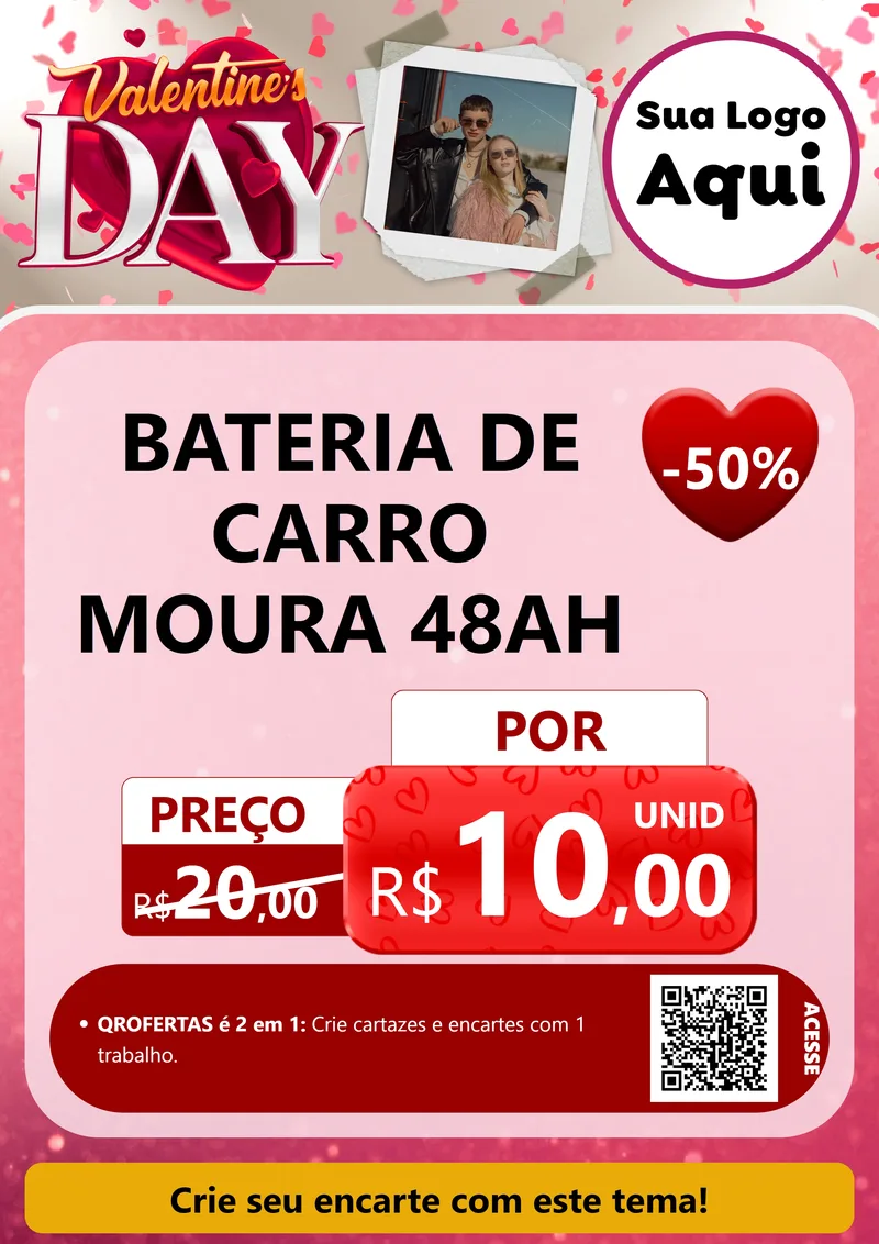 Modelo de Cartaz para Cartaz A4 Vertical com o tema Valentine's Day para Baterias Elétricas