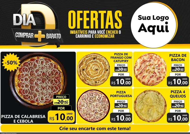 Modelo de Encarte para Encarte A4 Horizontal com o tema Dia D Mais Economia para Pizzaria