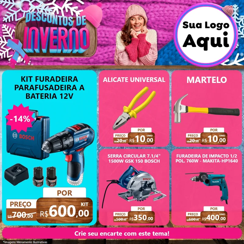 Modelo de Rede Social para Feed Facebook com o tema Descontos de Inverno para Maquinas e Ferramentas