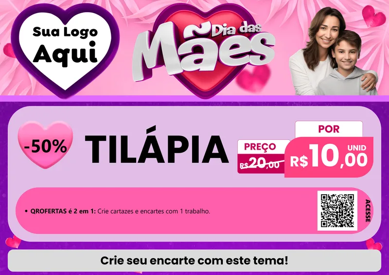 Modelo de Cartaz para Cartaz A4 Horizontal com o tema Dia das Mães para Peixaria