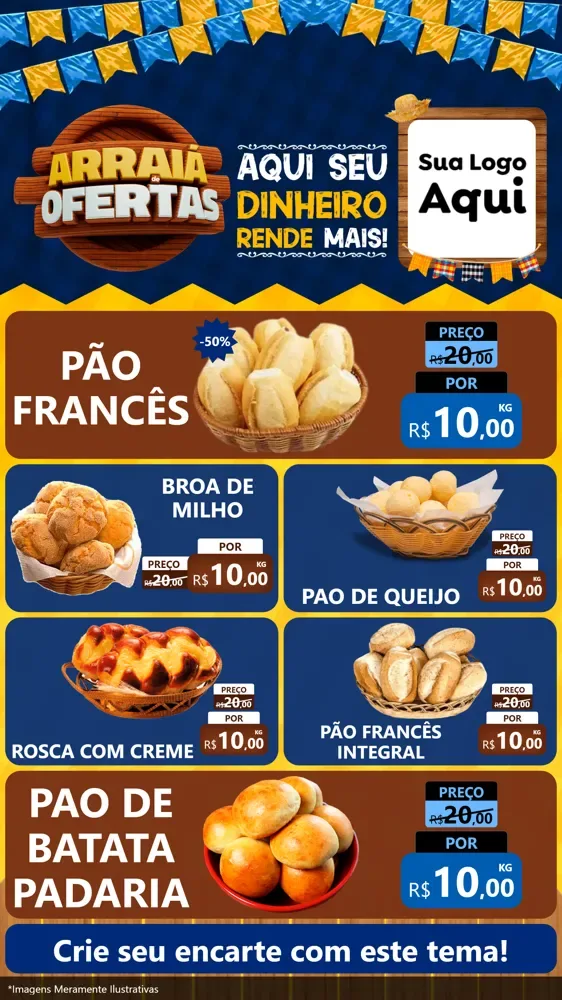Modelo de TV para TV Vertical com o tema Arraiá de Ofertas - Junina para Padaria