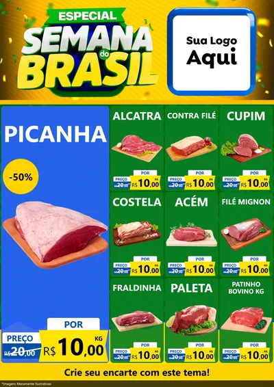Modelo de Encarte para Encarte A4 Vertical com o tema Especial Semana do Brasil para Açougue