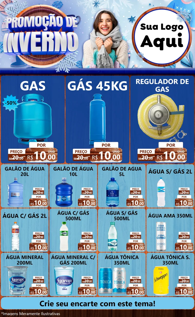 Modelo de Encarte para Encarte Grande com o tema Promoção de Inverno para Água e gás