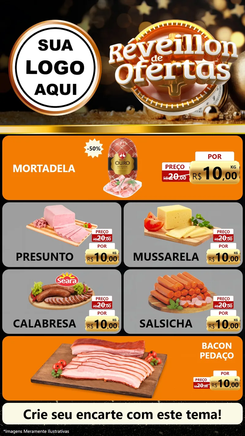 Modelo de TV para TV Vertical com o tema Réveillon de Ofertas para Frios e Laticínios
