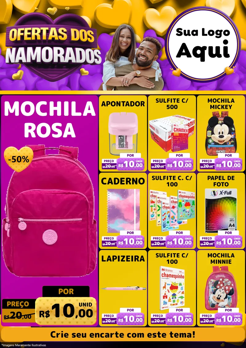 Modelo de Encarte para Encarte A4 Vertical com o tema Oferta Dos Namorados para Papelaria