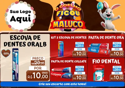 Modelo de Encarte para Encarte A4 Horizontal com o tema O Coelho Ficou Maluco - Páscoa para Higiene Pessoal