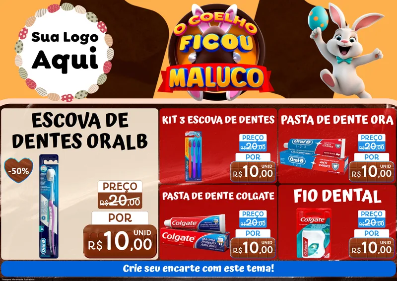 Modelo de Encarte para Encarte A4 Horizontal com o tema O Coelho Ficou Maluco - Páscoa para Higiene Pessoal