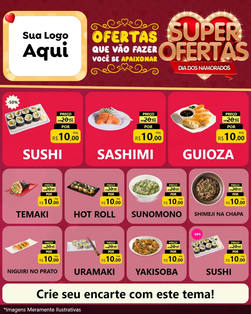 Modelo de Rede Social para Feed Instagram com o tema Dia dos Namorados para Comida japonesa