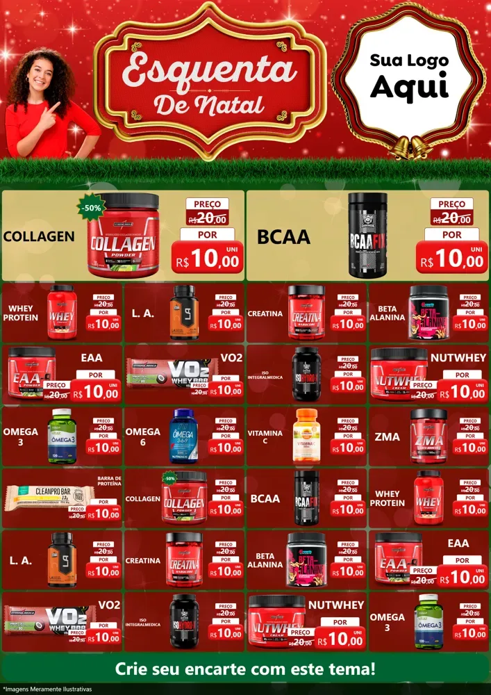 Modelo de Encarte para Encarte A4 Vertical com o tema Esquenta de Natal para Suplementos alimentares