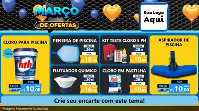 Modelo de TV para TV Horizontal com o tema Março de Ofertas para Produtos para Piscina
