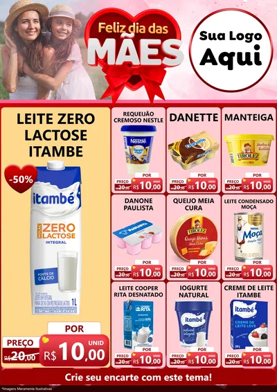 Modelo de Encarte para Encarte A4 Vertical com o tema Feliz Dia Das Mães para Frios e Laticínios