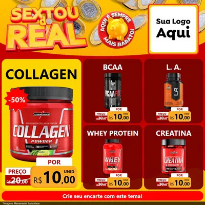 Modelo de Rede Social para Feed Facebook com o tema Sextou do Real para Suplementos alimentares