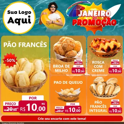 Modelo de Rede Social para Feed Facebook com o tema Janeiro de Promoção para Padaria