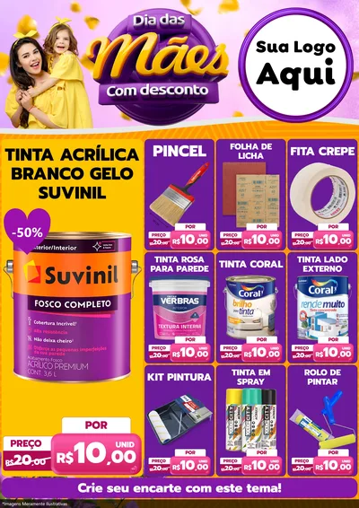 Modelo de Encarte para Encarte A4 Vertical com o tema Dia das Mães com Desconto para Tintas e Ferramentas