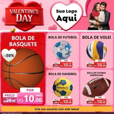Modelo de Rede Social para Feed Facebook com o tema Valentine's Day para Artigos Esportivos