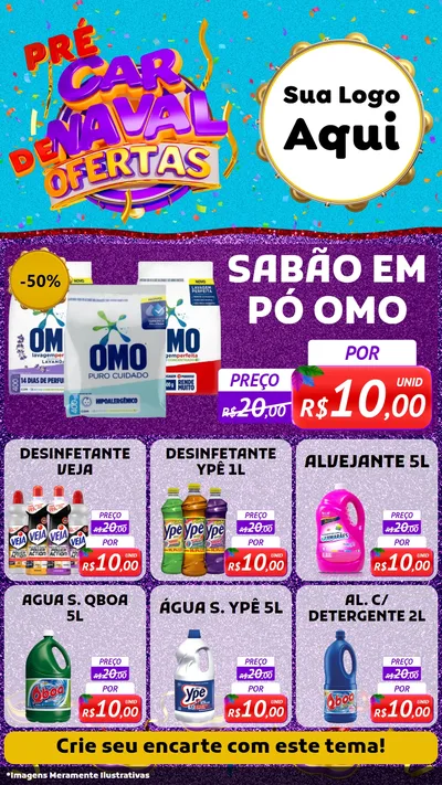 Modelo de Rede Social para Stories com o tema Pré Carnaval de Ofertas para Produtos de Limpeza