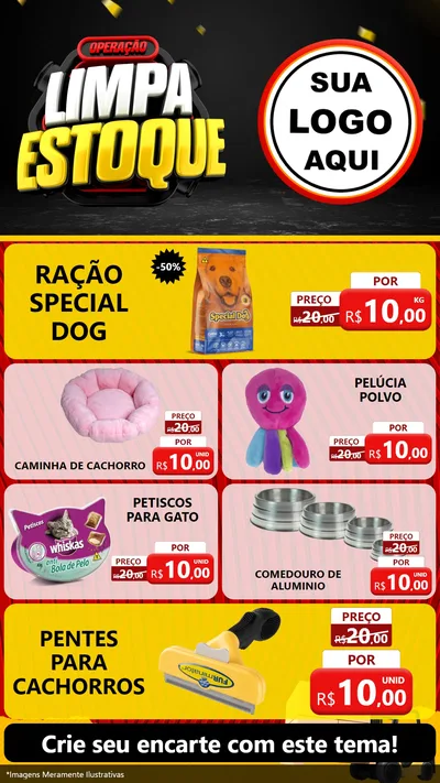 Modelo de TV para TV Vertical com o tema Operação Limpa Estoque para Pet Shop