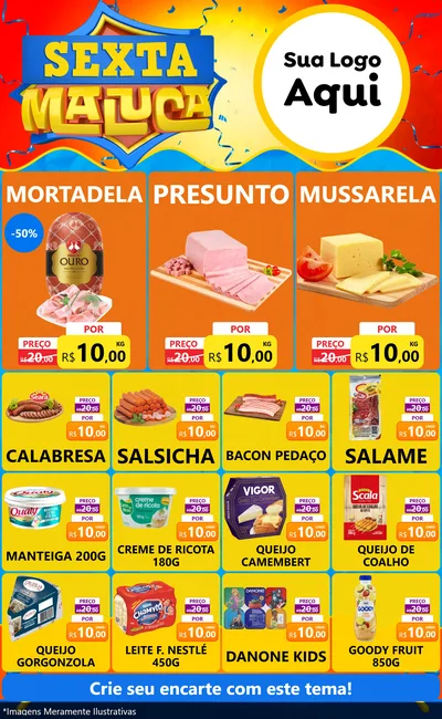 Modelo de Encarte para Encarte Grande com o tema Sexta Maluca para Frios e Laticínios