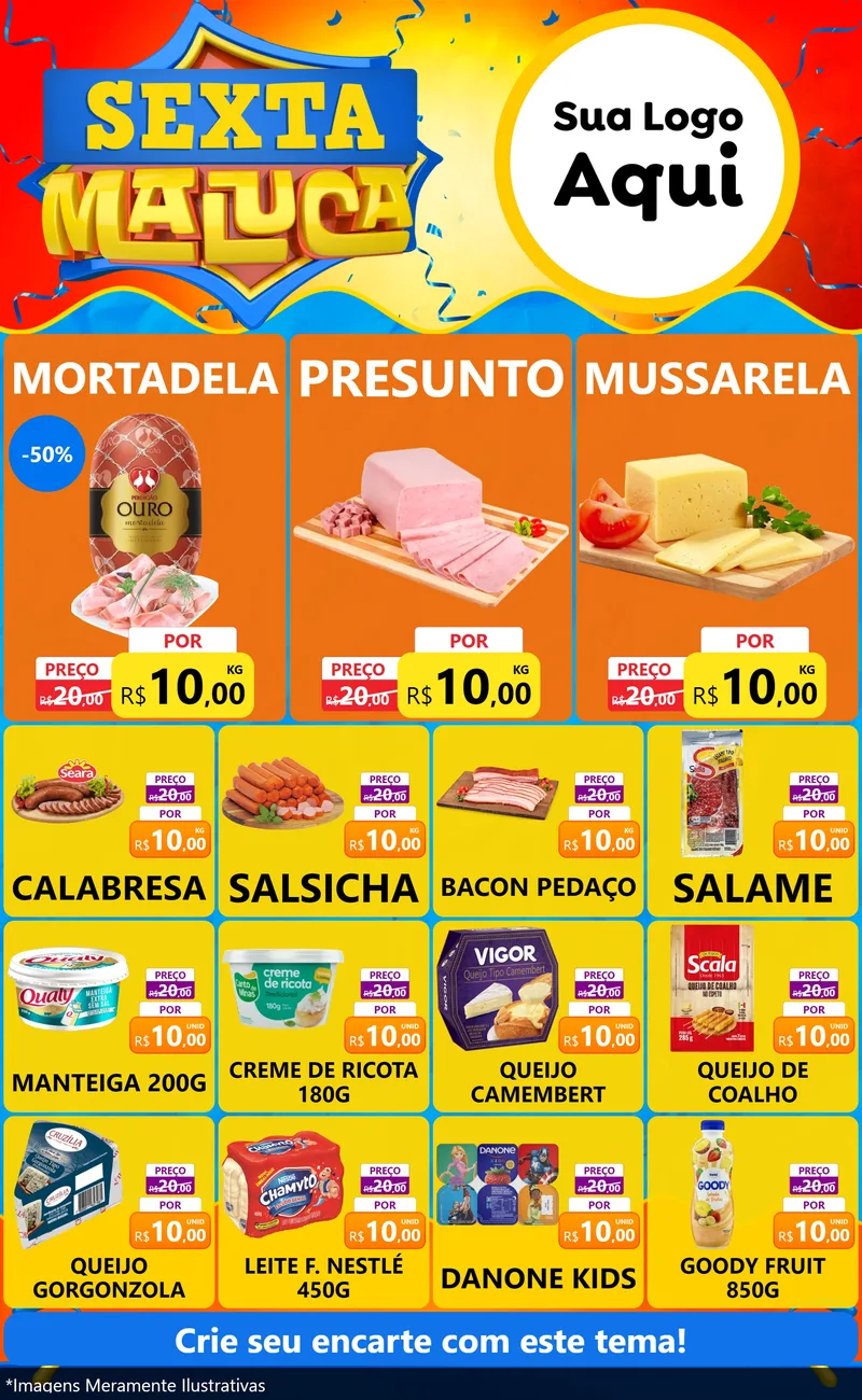 Modelo de Encarte para Encarte Grande com o tema Sexta Maluca para Frios e Laticínios