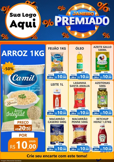Modelo de Encarte para Encarte A4 Vertical com o tema Janeiro Premiado para Supermercado