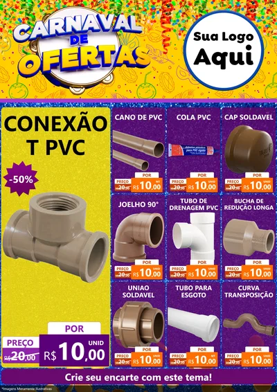 Modelo de Encarte para Encarte A4 Vertical com o tema Carnaval de Ofertas para Tubos e conexões