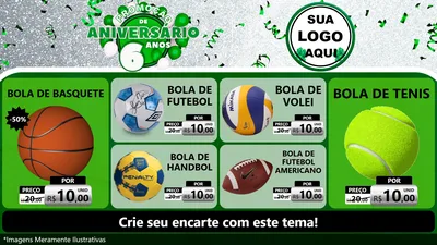 Modelo de TV para TV Horizontal com o tema Promoção de Aniversário - 6 Anos para Artigos Esportivos