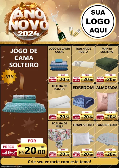 Modelo de Encarte para Encarte A4 Vertical com o tema Feliz Ano Novo 2027 para Cama, Mesa e Banho