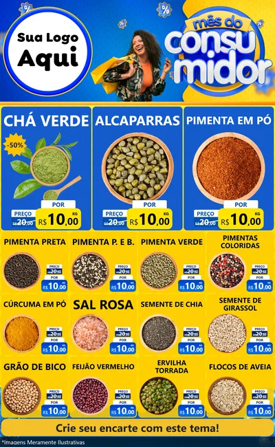 Modelo de Encarte para Encarte Grande com o tema Mês do Consumidor para Produtos Naturais