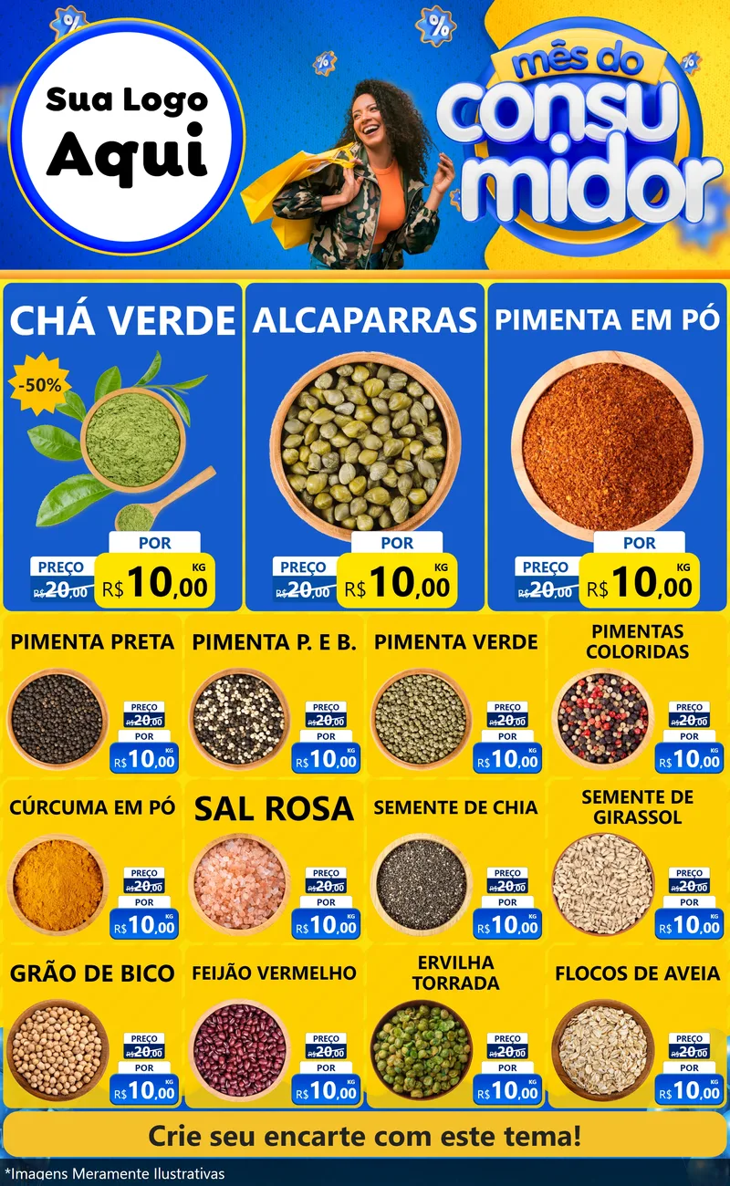 Modelo de Encarte para Encarte Grande com o tema Mês do Consumidor para Produtos Naturais