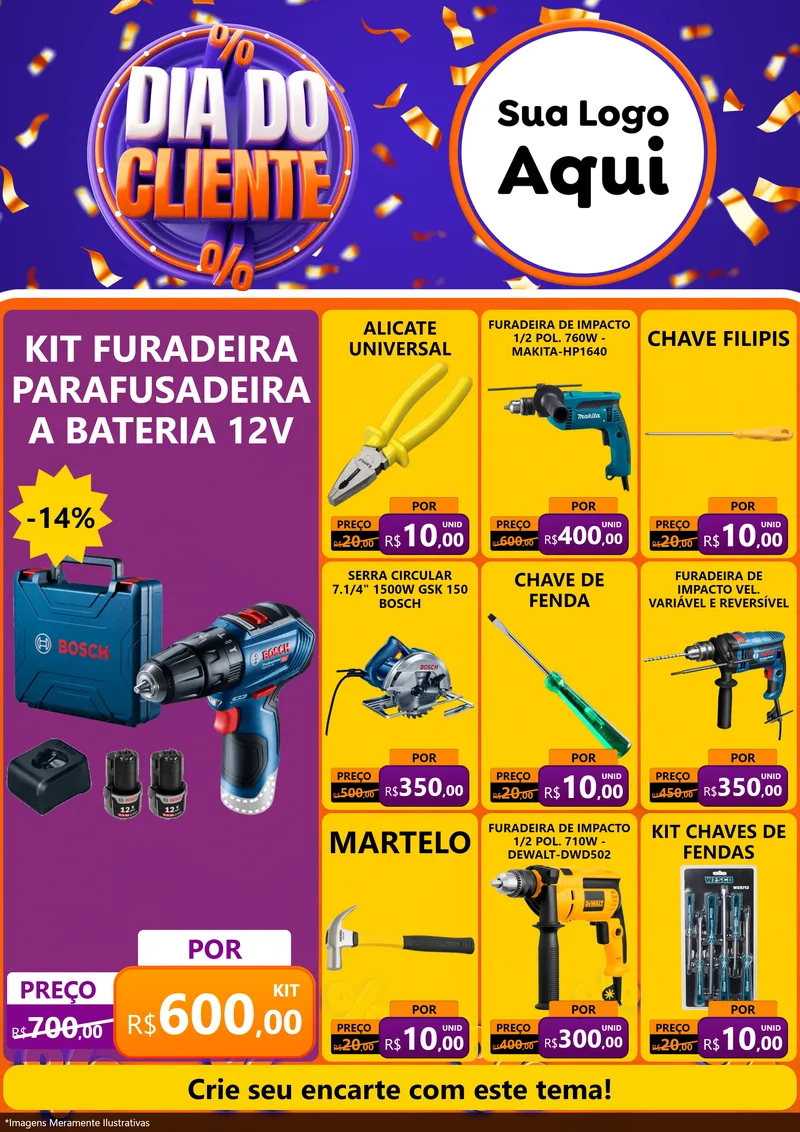 Modelo de Encarte para Encarte A4 Vertical com o tema Dia do Cliente para Maquinas e Ferramentas