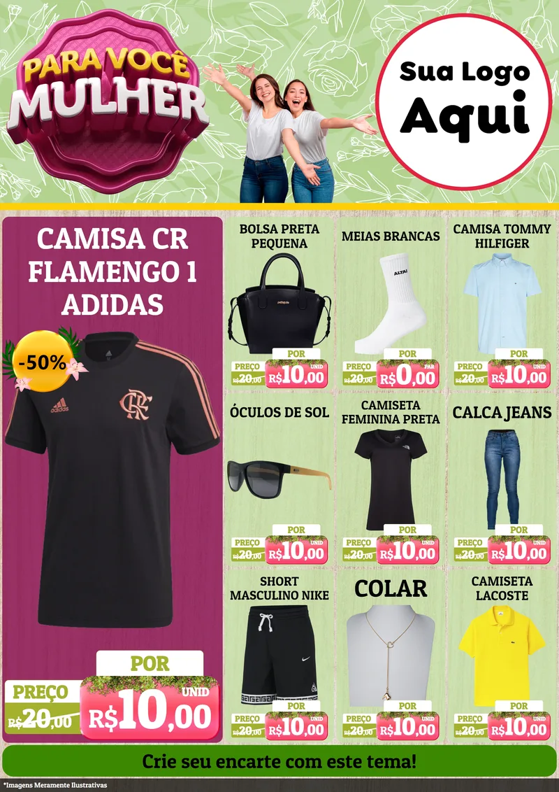 Modelo de Encarte para Encarte A4 Vertical com o tema Para Você Mulher para Roupas e acessórios