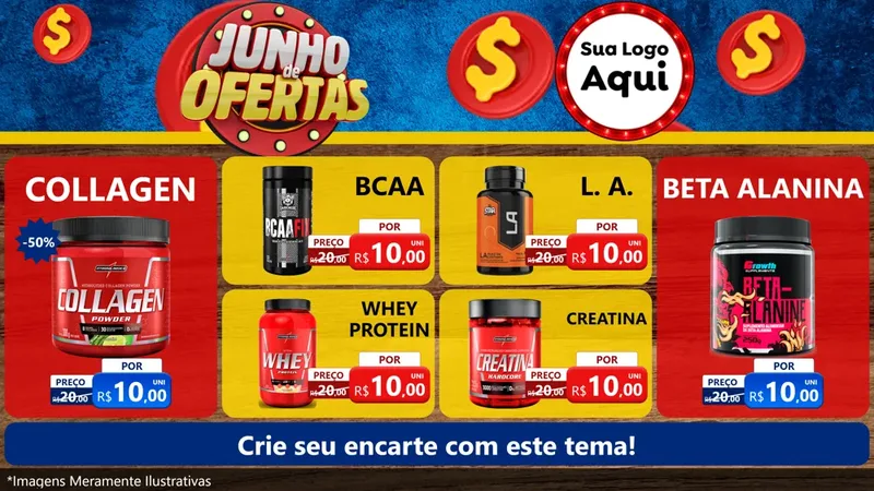 Modelo de TV para TV Horizontal com o tema Junho de Ofertas para Suplementos alimentares