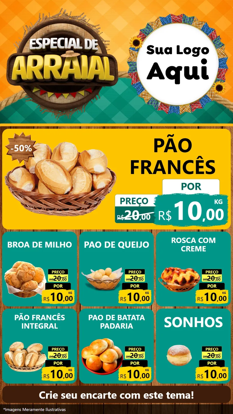 Modelo de Rede Social para Stories com o tema Especial De Arraial para Padaria