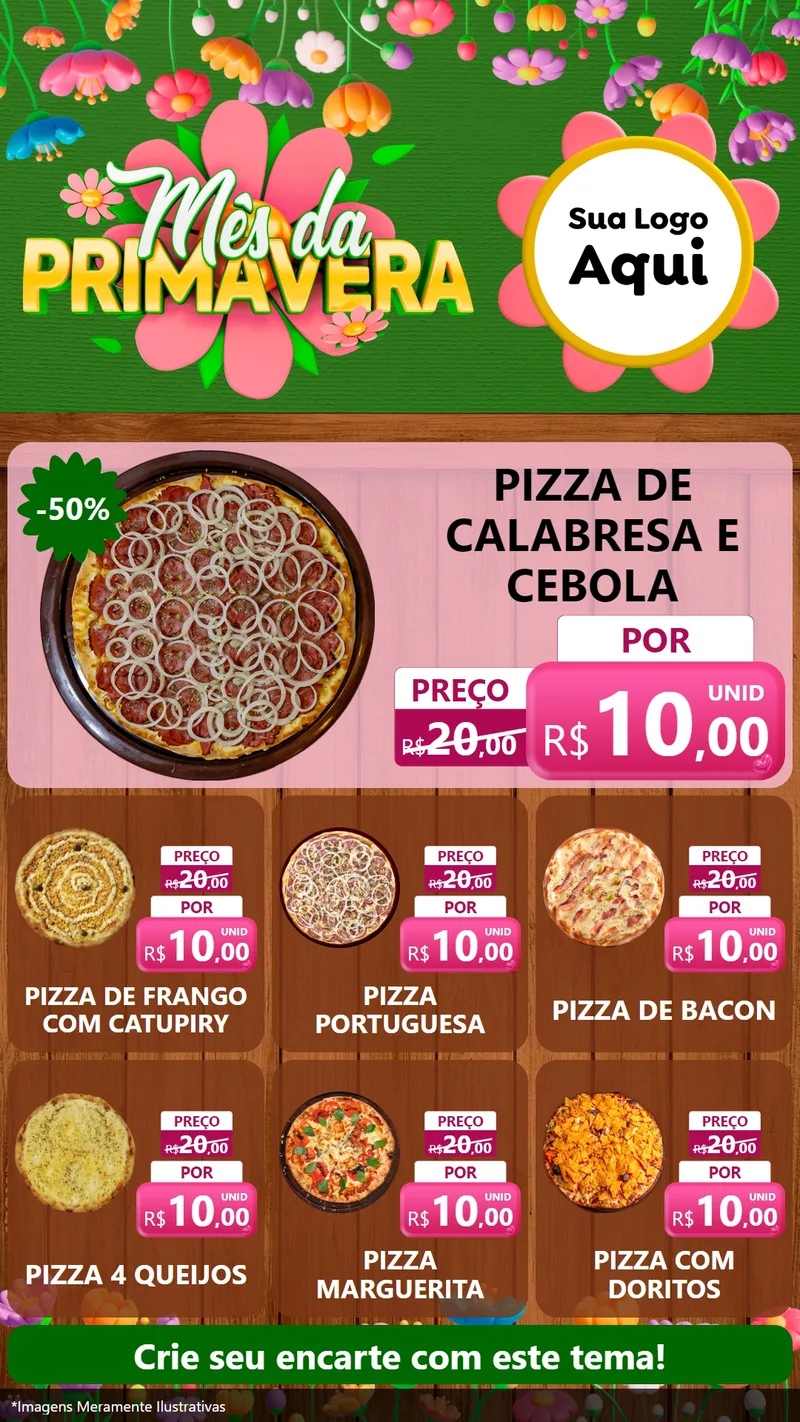 Modelo de Rede Social para Stories com o tema Mês da Primavera para Pizzaria