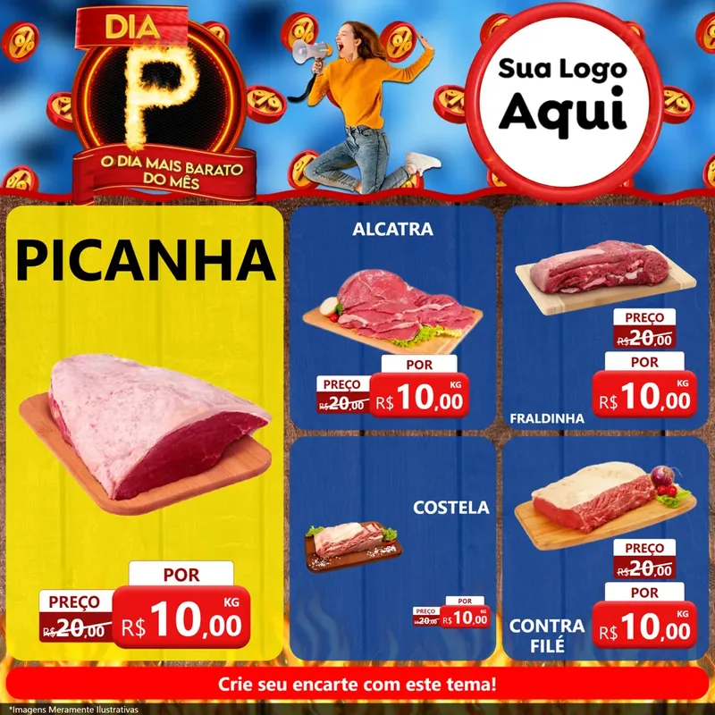 Modelo de Rede Social para Feed Facebook com o tema Dia P - O Dia Mais Barato Do Mês para Açougue