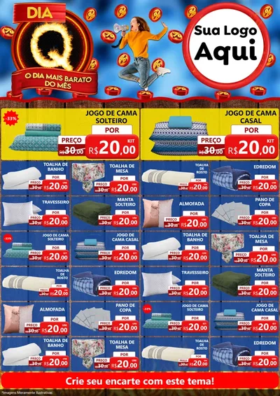 Modelo de Encarte para Encarte A4 Vertical com o tema Dia Q - O Dia Mais Barato Do Mês para Cama, Mesa e Banho