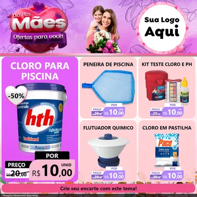 Modelo de Rede Social para Feed Facebook com o tema Dia das Mães Ofertas para Você! para Produtos para Piscina