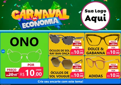 Modelo de Encarte para Encarte A4 Horizontal com o tema Carnaval da Economia para Óticas