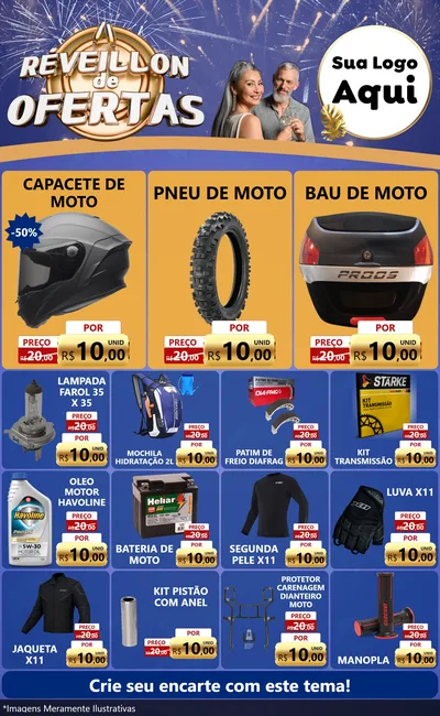 Modelo de Encarte para Encarte Grande com o tema Réveillon de Ofertas para Moto peças