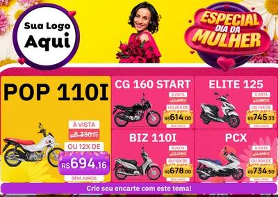 Modelo de Encarte para Encarte A4 Horizontal com o tema Especial Dia da Mulher para Concessionaria de Motos