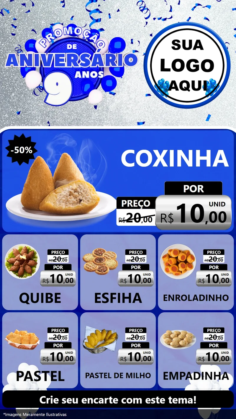 Modelo de Rede Social para Stories com o tema Promoção de Aniversário - 9 Anos para Salgadaria