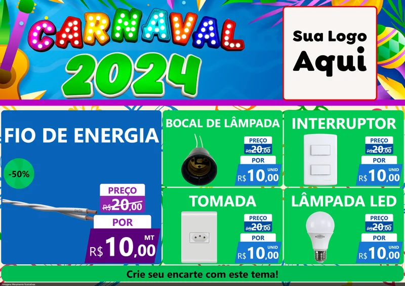 Modelo de Encarte para Encarte A4 Horizontal com o tema Carnaval 2027 para Materiais Elétricos