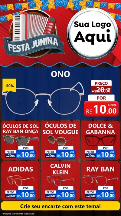 Modelo de Rede Social para Stories com o tema Festa Junina para Óticas