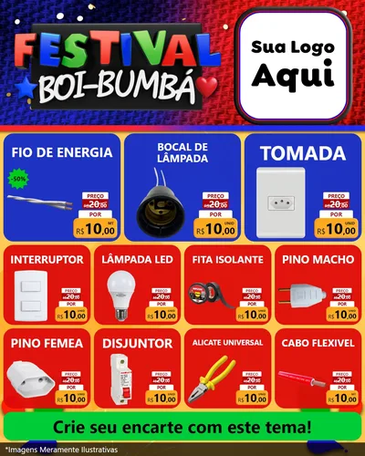 Modelo de Rede Social para Feed Instagram com o tema Festival Boi-Bumbá para Materiais Elétricos