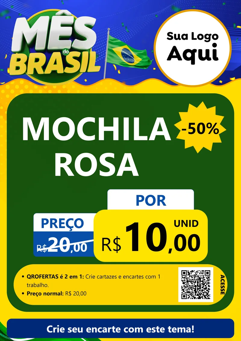 Modelo de Cartaz para Cartaz A4 Vertical com o tema Mês do Brasil para Papelaria