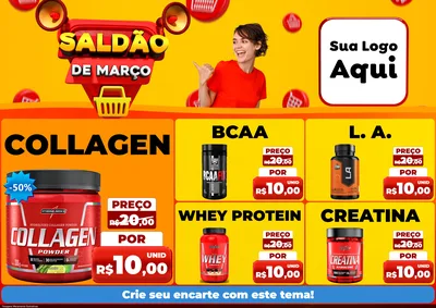 Modelo de Encarte para Encarte A4 Horizontal com o tema Saldão de Março para Suplementos alimentares