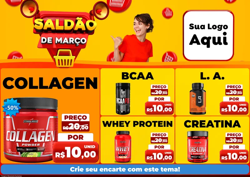 Modelo de Encarte para Encarte A4 Horizontal com o tema Saldão de Março para Suplementos alimentares