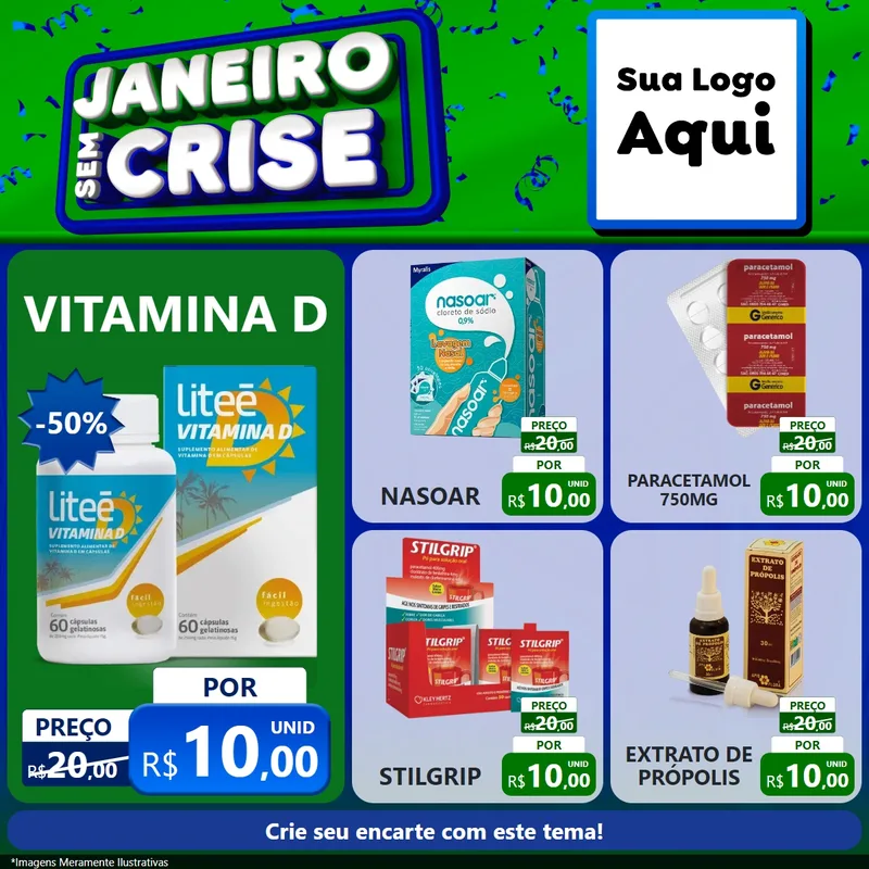 Modelo de Rede Social para Feed Facebook com o tema Janeiro Sem Crise para Farmácia